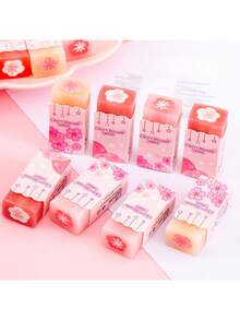 3件/4件/5件套装可爱樱花橡皮擦女士适用学习文具和小礼物学校用品，返校 - 彩色 - 查看 2
