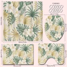 1/4 Stück Vintage Blumen & Blatt Badezimmer Set, beinhaltet Duschvorhang, Badematte, U-förmiger Toilettendeckel, wasserdicht, ohne Bohren, moderner Stil Duschvorhang, Polyester, maschinenwaschbar, Badezimmer Deko für den Schulanfang