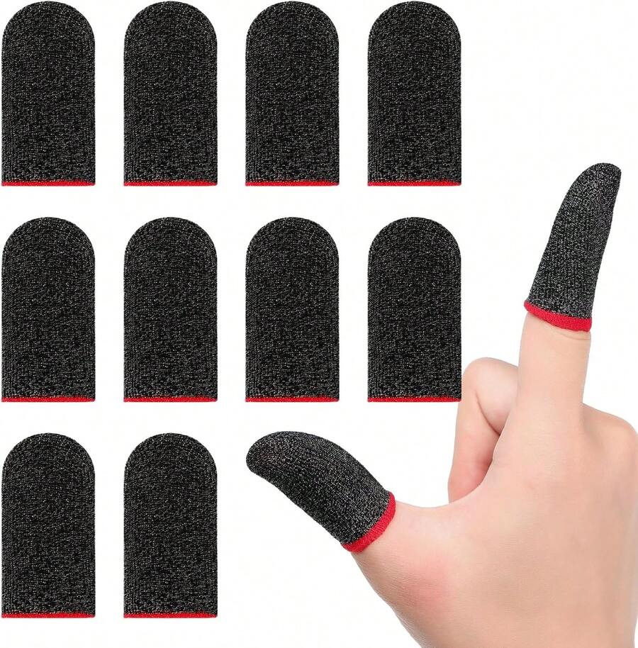 10 Pack Gaming Finger Sleeves, 0.3mm Silver Fiber Dedales Gamer, Smooth Operation, Anti-Sweat, Extremely,Maximum Response,Comfortable Fit, Fit Mobile Phone Tablet Devices - 黑色 - 查看 1