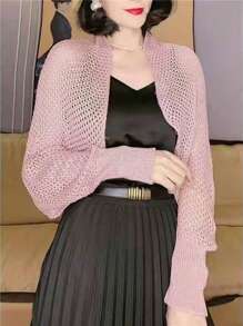 1pc Women Honeycomb Sleeve Shawl, Knitted Hollow Out Collar Cardigan, Fashion Shawl For Gather And Daily Wear, Spring/Summer