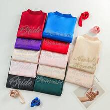 1PC Wedding Bridal Bridal Tinted Robe Silk Robe Wedding Makeup Advanced Dressing Gown Suitable For Hotels, Wedding Parties, Protective Party Wear Back To School - Pink Edging - View 2