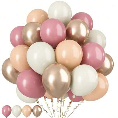 35/50pcs Pink Latex Balloons, 10 Inch (25.4cm) Peach & Vintage Pink Balloons, Champagne Gold Balloons, Suitable For Birthday, Party, Anniversary, Wedding, Bridal Shower And Various Party Decorations
