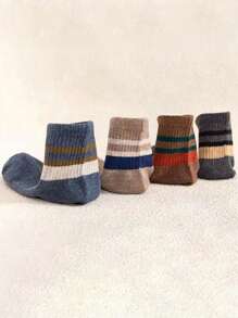 7 Pairs Women Vintage Striped Socks, Contrast Color Elastic Cuff, Breathable & Absorbent, Suitable For Casual And Office Wear