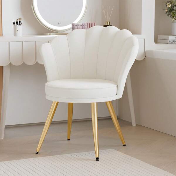 Nalupatio Fauteuil Salon Moderne, Fauteuil Coiffeuse avec Pied Doré,Chaises de salle à manger en velours • Chaise coquille • Chaise de coiffeuse • Chaise rembourrée élégante • Fauteuil pour Salon/Chambre