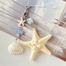 原创海洋风格天然海星贝壳钥匙扣多功能手机挂饰假日包包配件沙滩配件沙滩必需品度假沙滩包背包装饰包钥匙扣