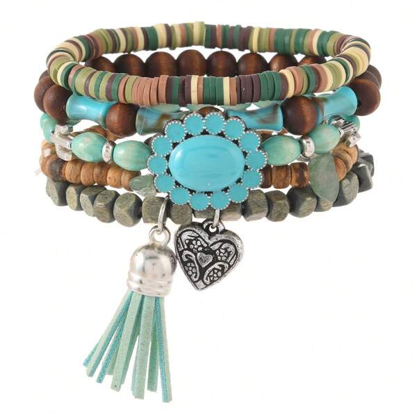 5pcs Summer New Bohemian Style Men's Beaded Bracelet - Horseshoe & Star Charm Fashion Accessories - Suitable For Daily Wear - Gift For Friends Or Family