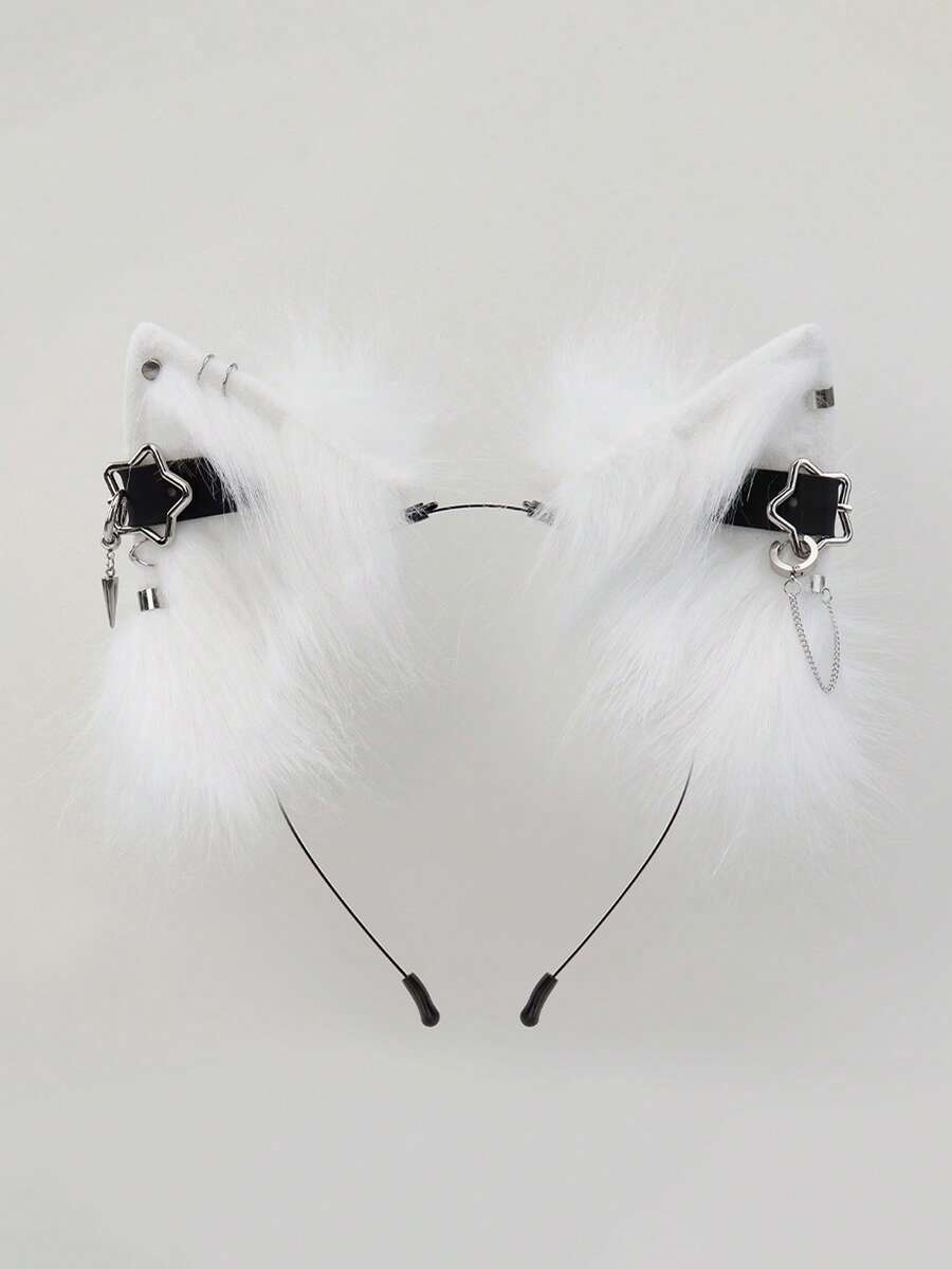 Handmade Simulation Animal Ear Headband Plush Cute Metal Punk Cosplay Comic Exhibition Props Headdress Ears - White - View 1