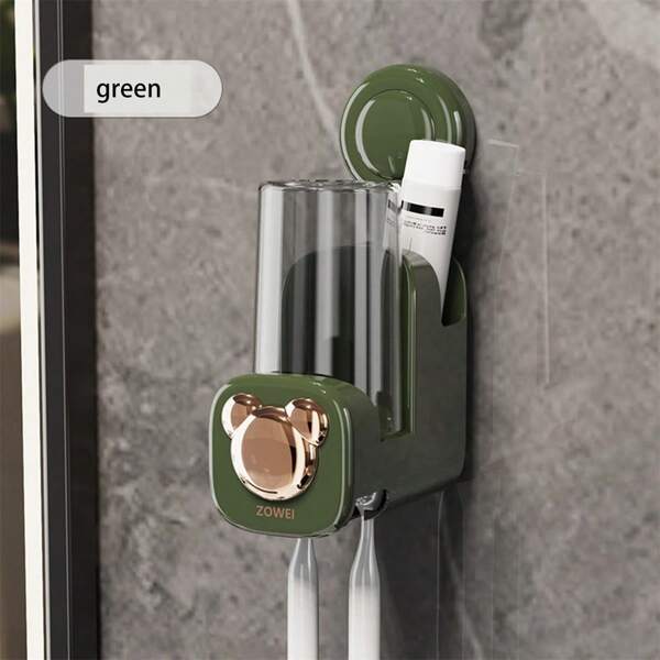 Wall Mounted Toothbrush Holder With Cup, Suction Cup, Plastic Toothpaste Organizer, Suitable For Bathrooms Back To School Bathroom Accessories