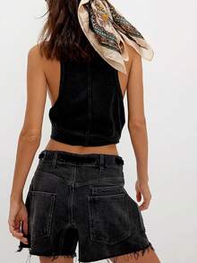 Women's Summer Casual Comfort Drawstring Denim Shorts Suitable For Summer Casual Wear - màu đen - Xem 2