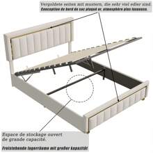 Cama tapizada 140/160*200cm, cama doble hidráulica con canapé, canapé con estructura de láminas de madera, cama juvenil, cama de metal, estructura de cama de terciopelo, rayas doradas, beige