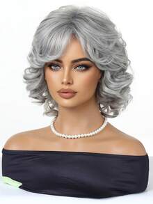 Tóc giả ngắn xoăn 12 inch màu xám bạc có mái, sợi chịu nhiệt mềm mại & chân thực, nhẹ & thoáng khí không rối dễ đội, thân thiện với da & bền, phù hợp dùng hàng ngày, hẹn hò, tiệc tùng, du lịch, chụp ảnh, tóc giả thời trang & quyến rũ cho nữ - Màu xám đen - Xem 5