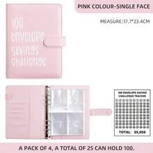 100 Envelope Saving Challenge Binder, 1 Piece Budget Binder, Money Saving Challenge Book, Saving Challenge Notebook, Money Organizer, Budget Planner Book For Budgeting - Pink - View 6