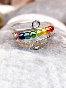 1 pieza Anillo giratorio de acero inoxidable para alivio de la ansiedad, ajustable, anillo antiestrés creativo con perla, joya de regalo para mujeres - anillo de ansiedad - Ver 13