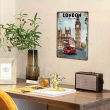 2D Flat, Printing Metal Tin Plate,Retro London England Travel Poster , Fun Poster, Suitable For Outdoor Wall Decoration, Street Yard Porch Garage Home Cafe Bar Club Manhole Cover Farm Garden Shop Restaurant Wall Art Tinplate Metal Painting Art Logo - Apricot - View 7