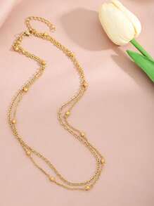 1 Set Collar minimalista de doble capa con cuentas doradas, tamaño ajustable, adecuado para el uso diario de las mujeres
