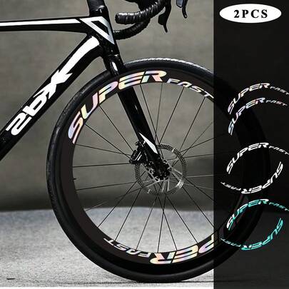 2pcs Mountain Bike/Bicycle Wheel Rim Reflective Stickers, Laser Glow Spoke Decoration, Creative Cycle Wheel Rim Cover Decals