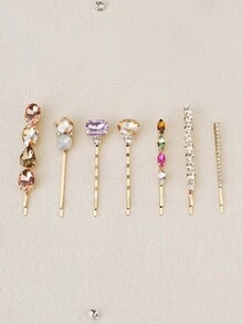 Set de 7 piezas de pasadores de pelo con rhinestones, pasadores decorados con cristal de colores variados, accesorios para el cabello, pinzas de presión, pasadores para el cabello, pinzas para el cabello, artículos escolares - Multicolor - Ver 1