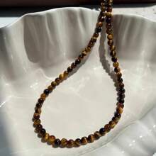 1 pieza Collar de cuentas de ojo de tigre de piedra natural vintage simple, gargantilla de piedra pequeña, para el Día de San Valentín, ocasiones diarias, como regalo