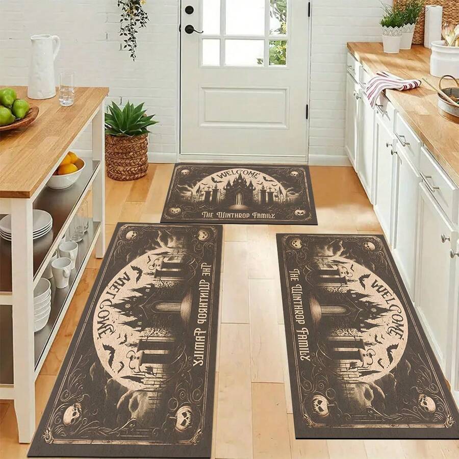 1pc Halloween Castle Print Kitchen Counter Bowl Dish Stain Drying Mat, Drying Mat For Kitchen Counter, Coffee Machine, Coffee Pot - Soft Diatomaceous Earth - Multicolor - View 1