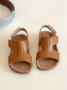 Fashion Versatile Children's Sandals, New Summer Leather Upper Girls Casual Shoes Non-Slip Open Toe Boys Sandals With Hook And Loop, Flat Toddler/Little/Big Kids Roman Shoes, Student Beach Sandals - Brown - View 4