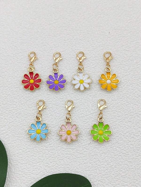 10pcs Flower Keychain Set, Alloy Daisy Pendant Keyring, Decorative Flower Keychain For Bags, Keys And Pets, Multi-Color, Carabiner Hook, Thanksgiving Gift - Random Colors School