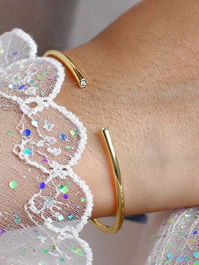Charm-In 1 szt. Minimalistyczna prosta bransoletka w kształcie koła, pozłacana bransoletka z miedzi, prosta biżuteria, odpowiednia do codziennego noszenia i podróży, prezent dla mamy, prezent urodzinowy