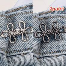 2/4pcs Four-Leaf Clover Buckle Waist Adjusters, Sewingless Adjustable Waistband, Detachable Pants Clips Fit For Various Pants