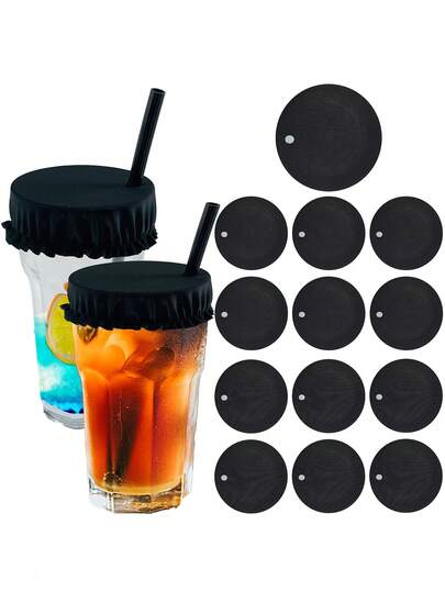 Återanvändbara polyesterdryckesöverdrag med sugrörshål, skyddar festdrycker, elastiska cocktailmuggshylsor, ingen ström krävs