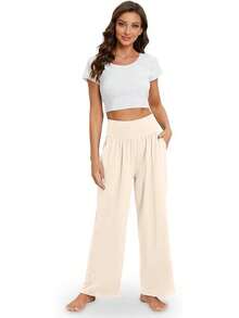 Wide Leg Yoga Pants For Women Casual Loose Cozy Sweatpants High Waisted Lounge Pajama Flowy Pants With Pockets Fall Clothing