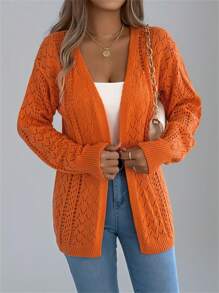 Cardigan en dentelle pour femmes, automne-hiver, cache-maillot ajourée à manches longues, tricoté unicolore, coatigan pour villégiature, Halloween