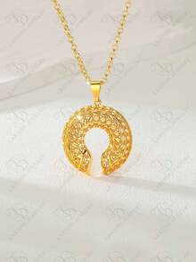 简约迪拜风格优雅珠宝时尚 C 形 24K 镀金吊坠项链，奢华耳环套装，适合女性、婚礼、派对、生日、中东婚礼礼物 - 金色 - 查看 4