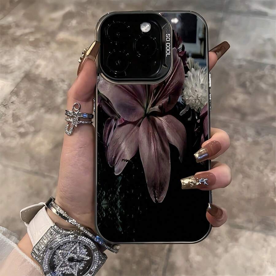 Oil Painting Element Vintage Black Silicone TPU Phone Premium Case Compatible With Apple 16 Pro Max, 15 Pro Max/14/16 Plus/15/13 Pro/12/11/X/XR/XS Max, Lily Pattern Shockproof Colorful Acrylic Protective Cover, Fits Series Anti-Fall Scratch Resistant Spring Birthday Gift,International Version, Not The Domestic Version - Multicolor - View 1