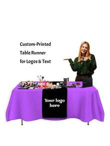 1pc Customizable Linen-Like Table Runner, With Your Logo & Text Printed, Vivid Print, Suitable For Indoor Kitchen, Dining Table Decor, Party Decoration, Anniversary, Trade Shows And Holiday Decor - Multicolor - View 4