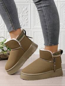 Jesień/zima Nowe haftowane boho stylowe damskie okrągłe palce platforma grube dno antypoślizgowe ciepłe podszewka haftowane wykończenie zamek błyskawiczny z boku spersonalizowany projekt wysokiej jakości śniegowce, odpowiednie do domu, na co dzień, na zewnątrz, randki, imprezy, narciarstwo