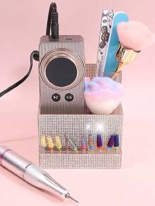 1pc Diamond Pattern Nail Art Tool Storage Box, Transparent Material With Glitter Decor, Luxurious Sparkling Style, Multi-Compartment Rectangular 3D Shape With Tool Slots And Dividers, Suitable For Nail Salon Workstation And Home Manicure Desk - Multicolor - View 5