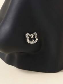 1 件精致可爱的猫形鼻钉/鼻环，适合女性日常佩戴的鼻饰 - 銀色 - 查看 1