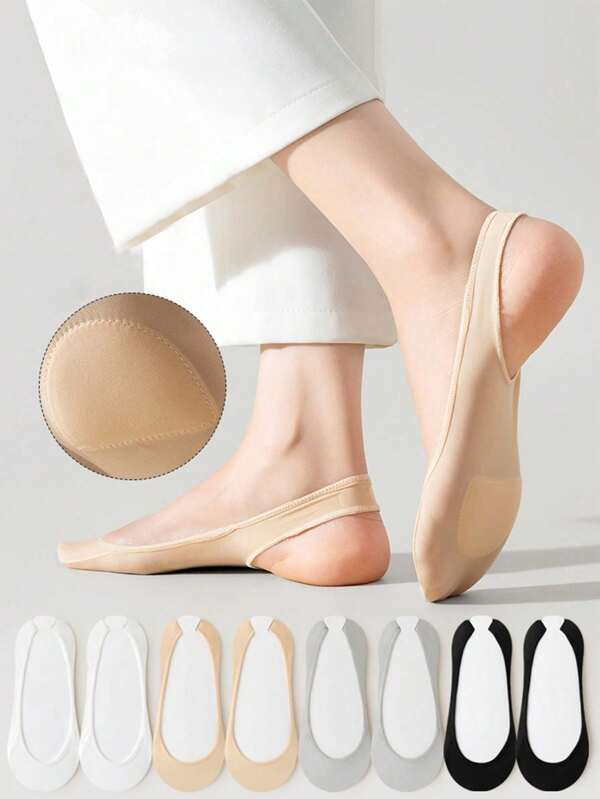 1/4/8 Pairs Of Women's Multi-Color Sponge Sole Boat Socks Ice Silk High Heel Socks Non-Slip No-Heel Invisible Socks Sole Spring And Summer Shallow Mouth Socks (Without Cardboard)