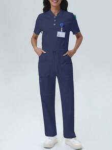 Women's Nursing Pants, Comfortable Pants, Solid Color Simple Multi-Pocket Pants Spring - Navy Blue - View 8