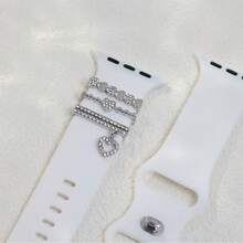 1 Set Women's Heart-Shaped Crystal Zinc Alloy Decorative Rings, Smart Watch Accessories, Compatible With Apple Silicone Watch Bands 38mm, 40mm, 41mm, 42mm, 44mm, 45mm, 49mm - Silver - View 2