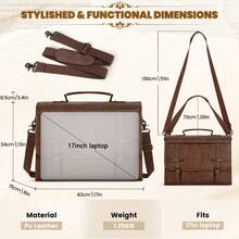 NEWHEY Men Messenger Bag 17 Inch Waterproof Vintage Leather Laptop Briefcase Large Computer Laptop Bag Satchel Bag Retro Shoulder Bag Back To School - Multicolor - View 9