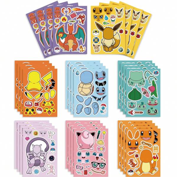 pokemon 8pcs/Set Pokemon Pikachu Children's Cartoon Interactive Puzzle Stickers, DIY Scrapbooking, Birthday Gift, Holiday Party, Halloween, Christmas