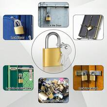 1 cái/2 cái Ổ khóa gia dụng bằng đồng giả, Khóa chống trộm đa chức năng, Khóa đơn có 2 chìa khóa, Thích hợp cho cửa điều khiển bằng chìa khóa, Tủ đựng đồ trong phòng tập thể dục, Móc khóa, Hộp đựng dụng cụ, Ba lô - Vàng - Xem 4