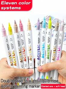 Set de regalo de 12 colores de bolígrafo de marcador acrílico de punta doble para estudiantes, arte DIY, graffiti, pintura, suministros escolares, vuelta al cole