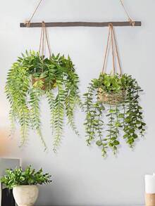 1pc/2pcs Hanging Eucalyptus Leaves & Fern Artificial Plants, Polyester Fiber Hanging Succulent Decor, Green Ornaments, Suitable For All Year Round, Spring/Summer Decoration, Applicable For School Dorm, Office, Party, Birthday, Home, Hotel, Restaurant, Living Room, Bedroom, Wedding, Kitchen And Garden - Green - View 6