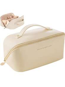 PU 皮革防水化妆包，多功能旅行收纳包，大容量双层化妆包，化妆品收纳包，化妆品整理和收纳，护肤包，大容量洗漱包，度假旅行必需品，暑假返校学校用品包，女士旅行包，旅行化妆包 - 彩色 - 查看 14