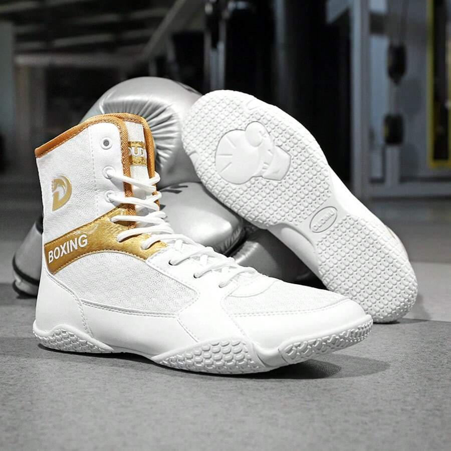 Men's Indoor Boxing Training Shoes, Rubber Sole Competition Wrestling Shoes - Platinum - View 1