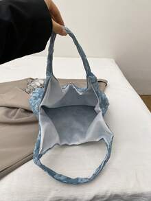 Sac à épaule femme en dentelle et motif floral grande capacité, léger et polyvalent. Nouveau modèle 2025 pour les vacances à la plage et la détente - Bleu azur - Voir 7