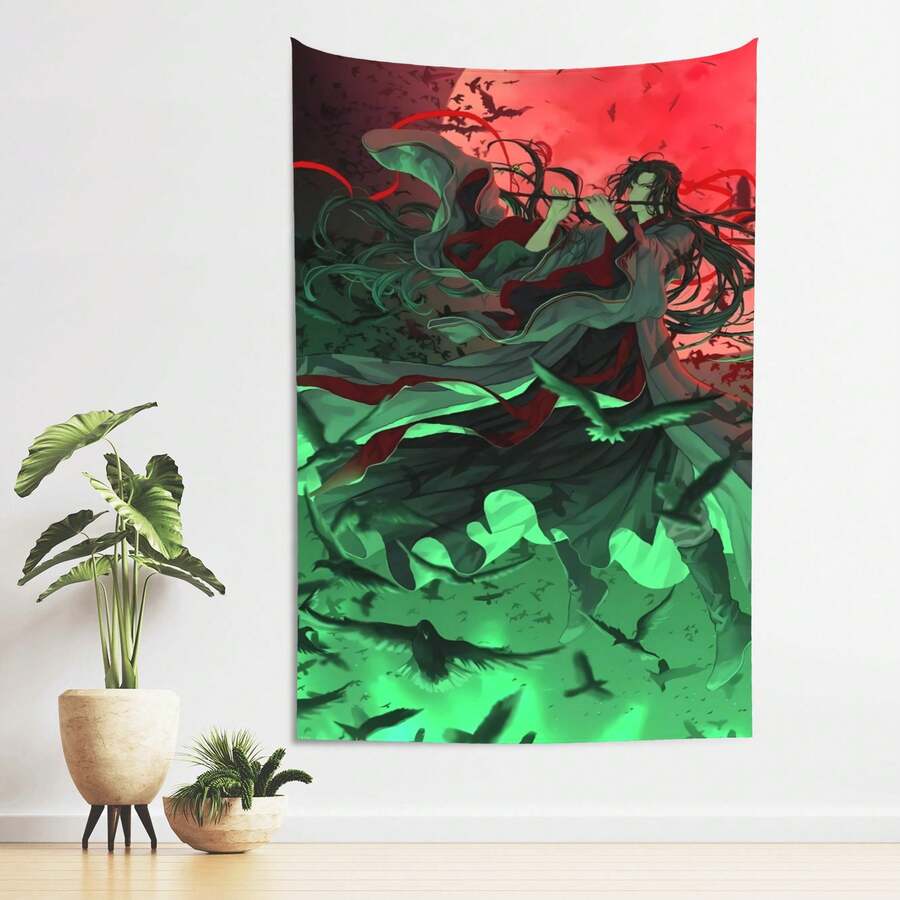The Grandmaster Of Demonic Cultivation Tapestry Wall Hanging And Desktop Covering, Suitable For Living Room, Bedroom, Dormitory Decoration, Living Room Decoration, Decorative Wall Pieces, Animation Room Decoration - Black - View 1