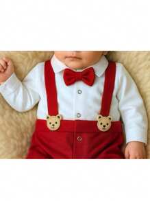 Nika Baby Macacão bebê menino suspensório ursinho