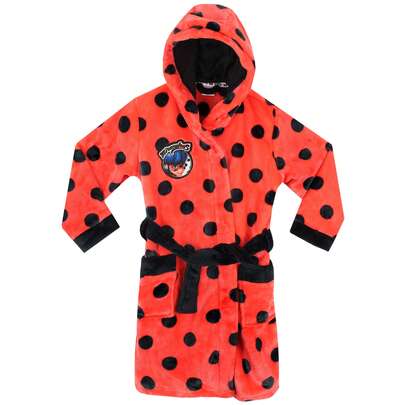 Miraculous Dressing Gown | Ladybug Girls' Polka Dot Hooded Bath Robe  | Kids' Sleepwear | Fast UK Delivery Shipping | Trusted UK Seller | Great Gift For Kids | Perfect For Halloween, Birthdays And Christmas